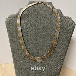 Sterling Silver Cleopatra Necklace Vintage Style With Gold Tone Made In Italy
