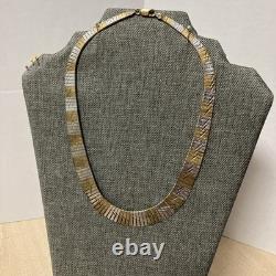 Sterling Silver Cleopatra Necklace Vintage Style With Gold Tone Made In Italy