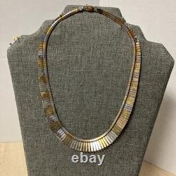Sterling Silver Cleopatra Necklace Vintage Style With Gold Tone Made In Italy