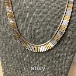 Sterling Silver Cleopatra Necklace Vintage Style With Gold Tone Made In Italy