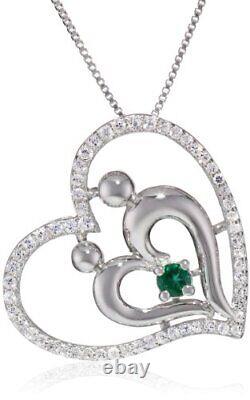 Sterling Silver Created Emerald and Created White Sapphire Mother and Child