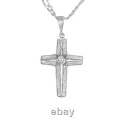 Sterling Silver Cross Pendant Necklace 24 inch Italian Figaro Chain Made in USA