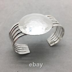 Sterling Silver Cuff Bracelet Hammered Disc 1 1/2 Mexico 37 gr Modern Hand Made