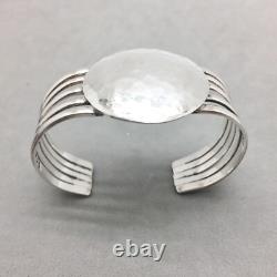 Sterling Silver Cuff Bracelet Hammered Disc 1 1/2 Mexico 37 gr Modern Hand Made