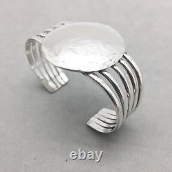 Sterling Silver Cuff Bracelet Hammered Disc 1 1/2 Mexico 37 gr Modern Hand Made