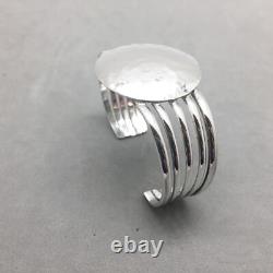 Sterling Silver Cuff Bracelet Hammered Disc 1 1/2 Mexico 37 gr Modern Hand Made