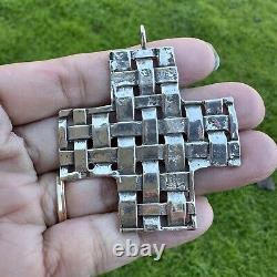 Sterling Silver Custom Made Cross Pendant Basket Weave Design 2 x 2 20.0 g