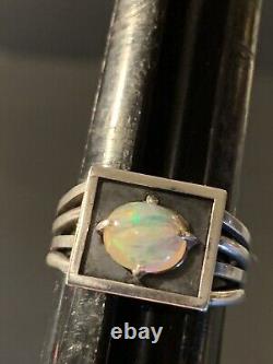 Sterling Silver Custom Made Natural Oval Opal Cabochon Ring Size 8