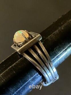Sterling Silver Custom Made Natural Oval Opal Cabochon Ring Size 8