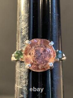 Sterling Silver Custom Made Natural Pink & Green Tourmaline Ring Size 7