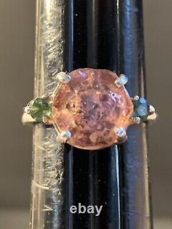 Sterling Silver Custom Made Natural Pink & Green Tourmaline Ring Size 7