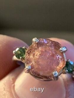 Sterling Silver Custom Made Natural Pink & Green Tourmaline Ring Size 7