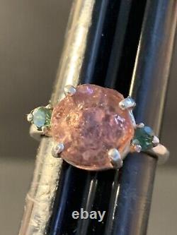 Sterling Silver Custom Made Natural Pink & Green Tourmaline Ring Size 7