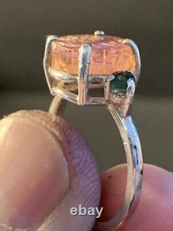 Sterling Silver Custom Made Natural Pink & Green Tourmaline Ring Size 7