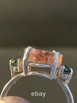 Sterling Silver Custom Made Natural Pink & Green Tourmaline Ring Size 7