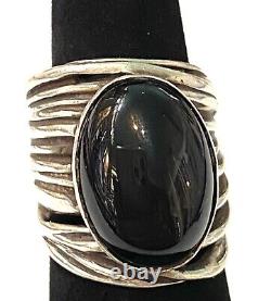 Sterling Silver Custom Made Ring withLarge Black Onyx Gemstone Sz 6