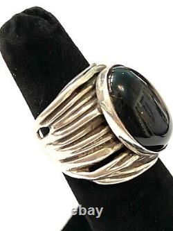 Sterling Silver Custom Made Ring withLarge Black Onyx Gemstone Sz 6