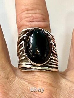 Sterling Silver Custom Made Ring withLarge Black Onyx Gemstone Sz 6