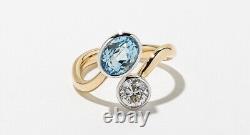 Sterling Silver Engagement Ring CZ Aqua Oval Round Toi Moi Yellow Bypass Jewelry