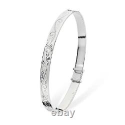 Sterling Silver Engraved Bangle Expandable British Made Hallmarked Brand New