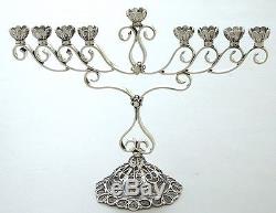 Sterling Silver Filigree Hanukkah Menorah Jewish Lamp H5, Israeli Made, Judaica