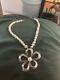 Sterling Silver Flower Pendant Pearl Necklace Made In Israel 12