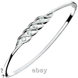 Sterling Silver Gemstone Bangle Hinged Ladies British Made Hallmarked