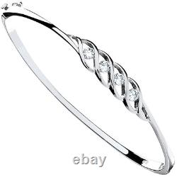 Sterling Silver Gemstone Bangle Hinged Ladies British Made Hallmarked