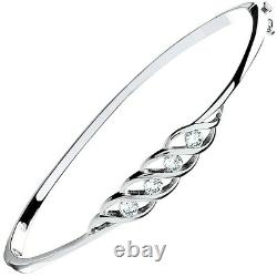 Sterling Silver Gemstone Bangle Hinged Ladies British Made Hallmarked