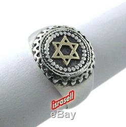 Sterling Silver & Gold JEWISH STAR OF DAVID SIGNET RING Hand Made in Israel