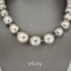 Sterling Silver Graduated Bead Ball Bauble Necklace Vintage Made In Mexico 18in