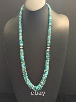 Sterling Silver Graduated Turquoise Bead Necklace. 34 Inch