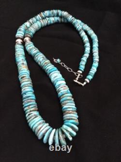 Sterling Silver Graduated Turquoise Bead Necklace. 34 Inch