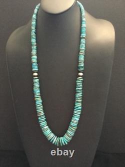 Sterling Silver Graduated Turquoise Bead Necklace. 34 Inch