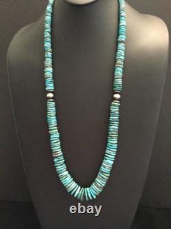 Sterling Silver Graduated Turquoise Bead Necklace. 34 Inch