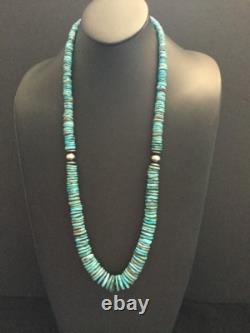 Sterling Silver Graduated Turquoise Bead Necklace. 34 Inch