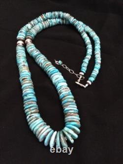 Sterling Silver Graduated Turquoise Bead Necklace. 34 Inch
