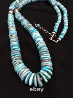 Sterling Silver Graduated Turquoise Bead Necklace. 34 Inch