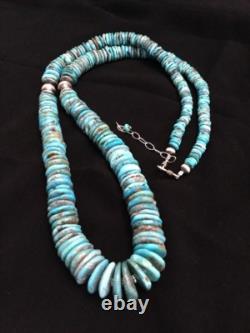 Sterling Silver Graduated Turquoise Bead Necklace. 34 Inch