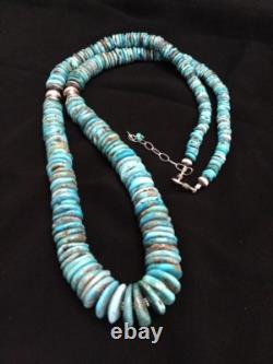 Sterling Silver Graduated Turquoise Bead Necklace. 34 Inch