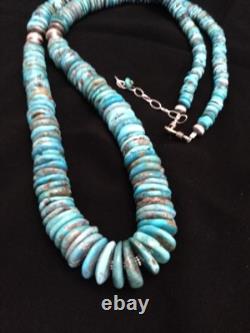 Sterling Silver Graduated Turquoise Bead Necklace. 34 Inch