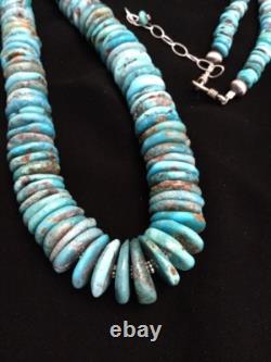 Sterling Silver Graduated Turquoise Bead Necklace. 34 Inch
