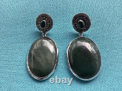 Sterling Silver Green Agate Oval Drop Earrings Made In Bali