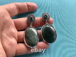 Sterling Silver Green Agate Oval Drop Earrings Made In Bali