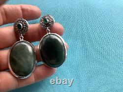 Sterling Silver Green Agate Oval Drop Earrings Made In Bali