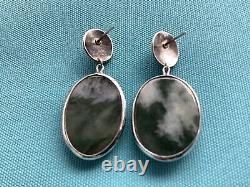 Sterling Silver Green Agate Oval Drop Earrings Made In Bali