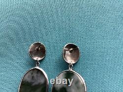 Sterling Silver Green Agate Oval Drop Earrings Made In Bali