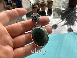 Sterling Silver Green Agate Oval Drop Earrings Made In Bali