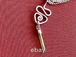 Sterling Silver Green Tourmaline Crystal with S. S. 1.4mm Rolo Chain Artisan Made