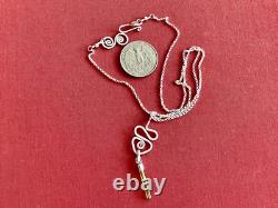 Sterling Silver Green Tourmaline Crystal with S. S. 1.4mm Rolo Chain Artisan Made